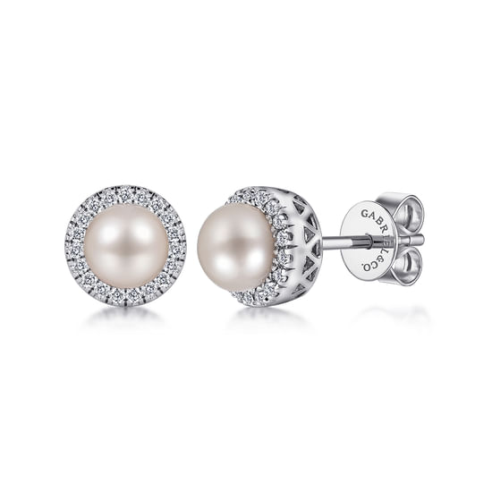 Gabriel - 14K White Gold PL- Diamond Halo Stud Earrings