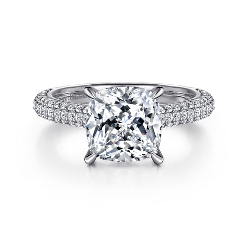 14K White Gold Pavé Cushion Cut Diamond Engagement Ring