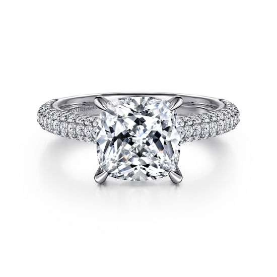 Gabriel - 14K White Gold Pavé Cushion Cut Diamond Engagement Ring