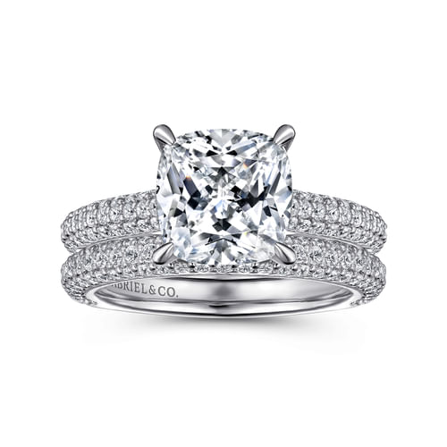 14K White Gold Pavé Cushion Cut Diamond Engagement Ring