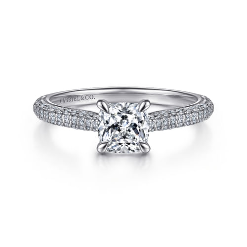 14K White Gold Pavé Cushion Cut Diamond Engagement Ring