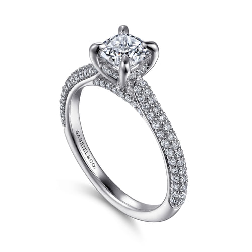 14K White Gold Pavé Cushion Cut Diamond Engagement Ring