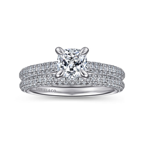 14K White Gold Pavé Cushion Cut Diamond Engagement Ring