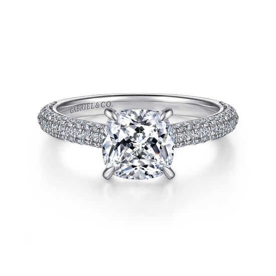 Gabriel - 14K White Gold Pavé Cushion Cut Diamond Engagement Ring