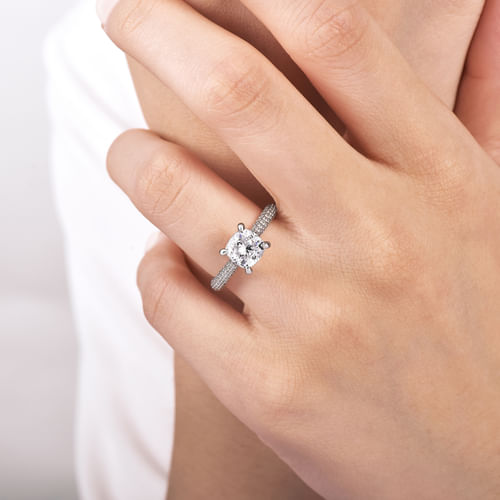 14K White Gold Pavé Cushion Cut Diamond Engagement Ring