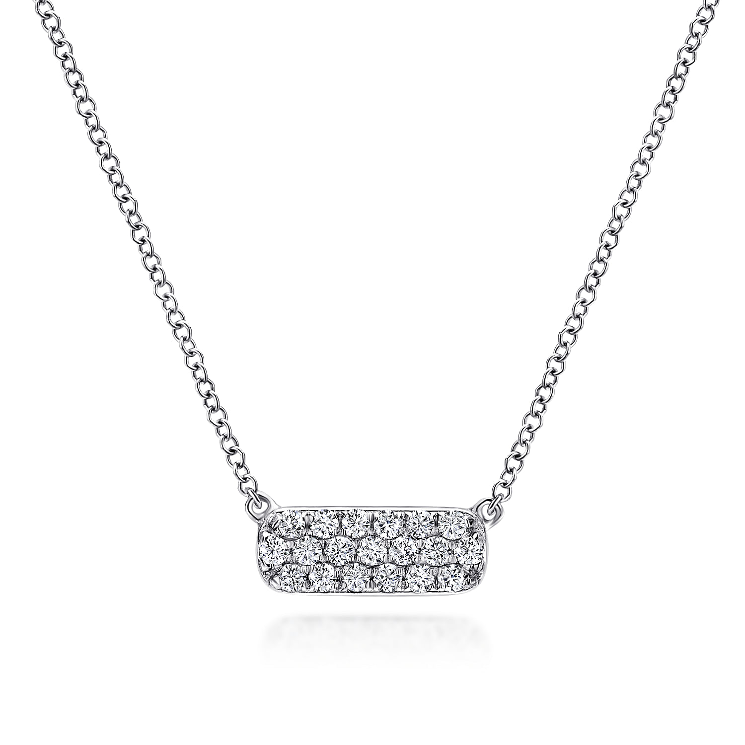 14K White Gold Pavé Diamond Bar Necklace