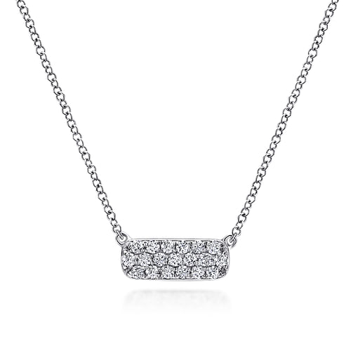 14K White Gold Pavé Diamond Bar Necklace