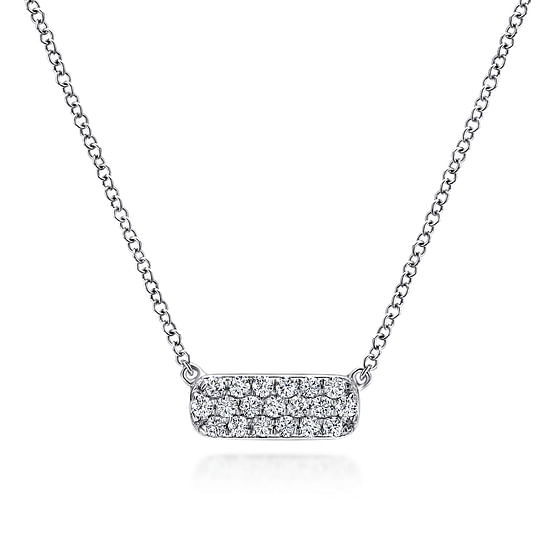 Gabriel - 14K White Gold Pavé Diamond Bar Necklace