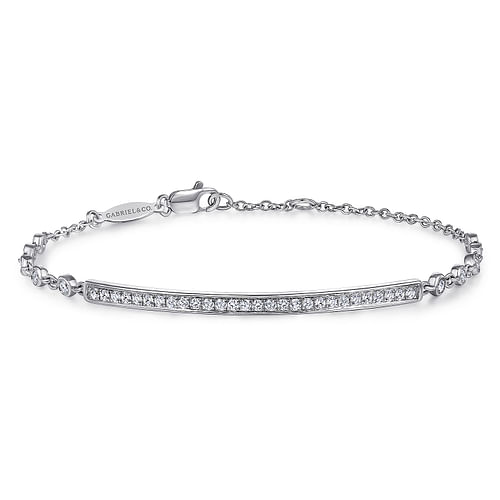 14K White Gold Pavé Diamond Bar Tennis Bracelet