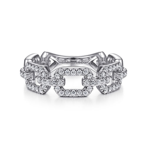 14K White Gold Pavé Diamond Chain Link Ring Band