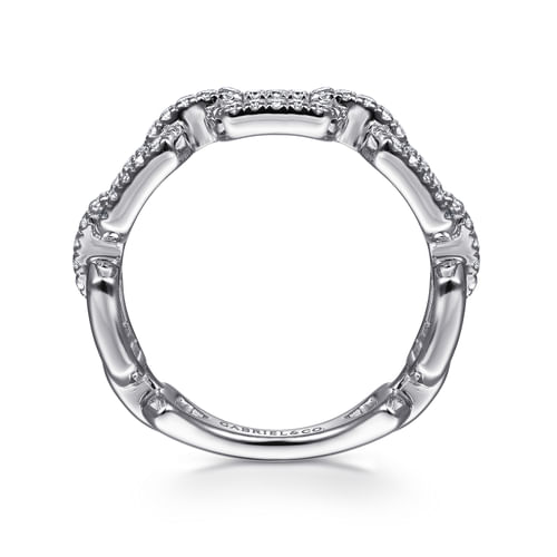 14K White Gold Pavé Diamond Chain Link Ring Band