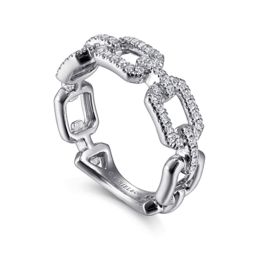 14K White Gold Pavé Diamond Chain Link Ring Band