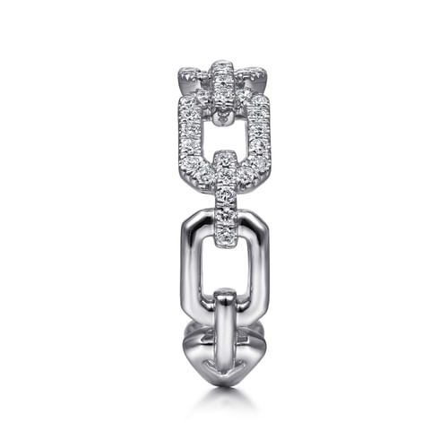 14K White Gold Pavé Diamond Chain Link Ring Band