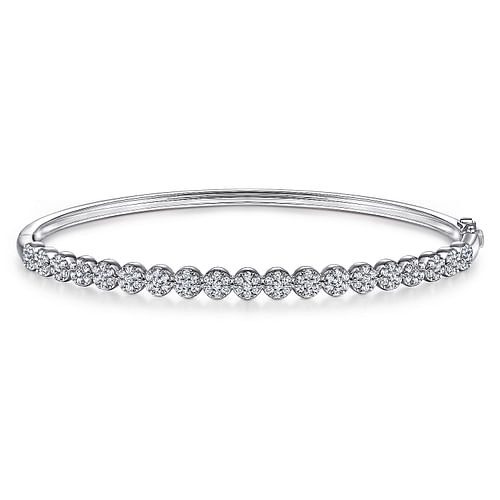 14K White Gold Pavé Diamond Cluster Station Bangle