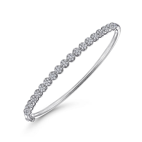 14K White Gold Pavé Diamond Cluster Station Bangle