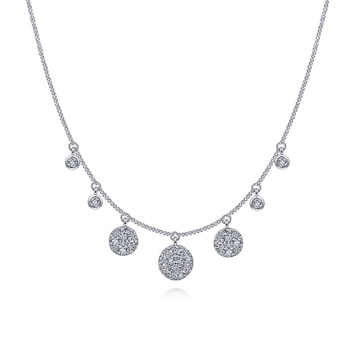 14K White Gold Pavé Diamond Disc Drop Necklace