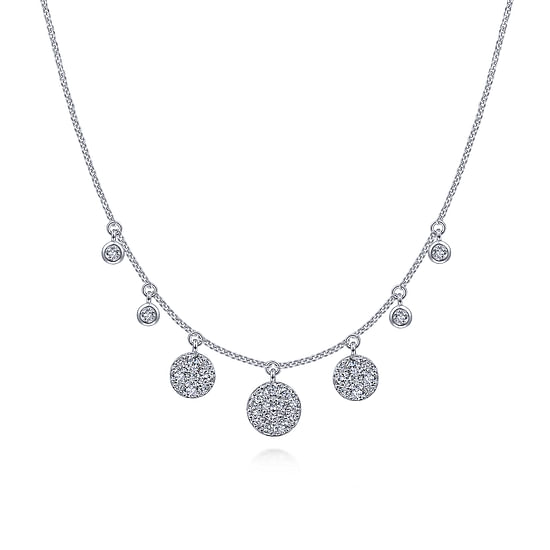 Gabriel - 14K White Gold Pavé Diamond Disc Drop Necklace