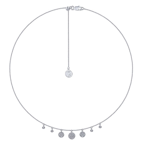 14K White Gold Pavé Diamond Disc Drop Necklace