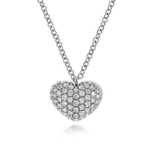 14K White Gold Pavé Diamond Encrusted Heart Necklace