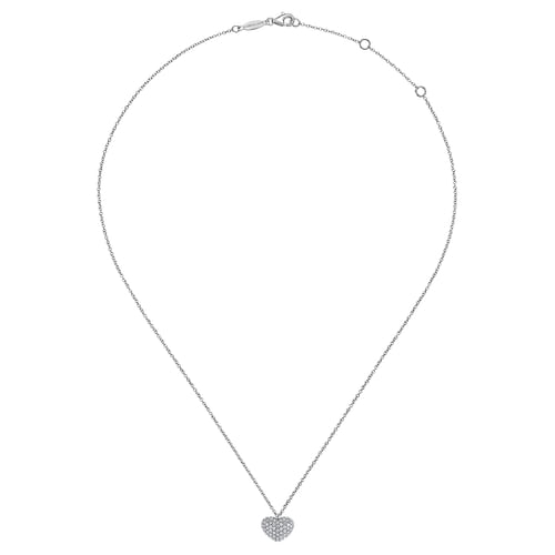 14K White Gold Pavé Diamond Encrusted Heart Necklace