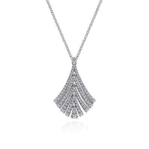 14K White Gold Pavé Diamond Fan Pendant Necklace