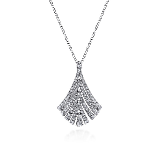 Gabriel - 14K White Gold Pavé Diamond Fan Pendant Necklace