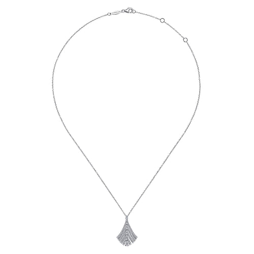 14K White Gold Pavé Diamond Fan Pendant Necklace