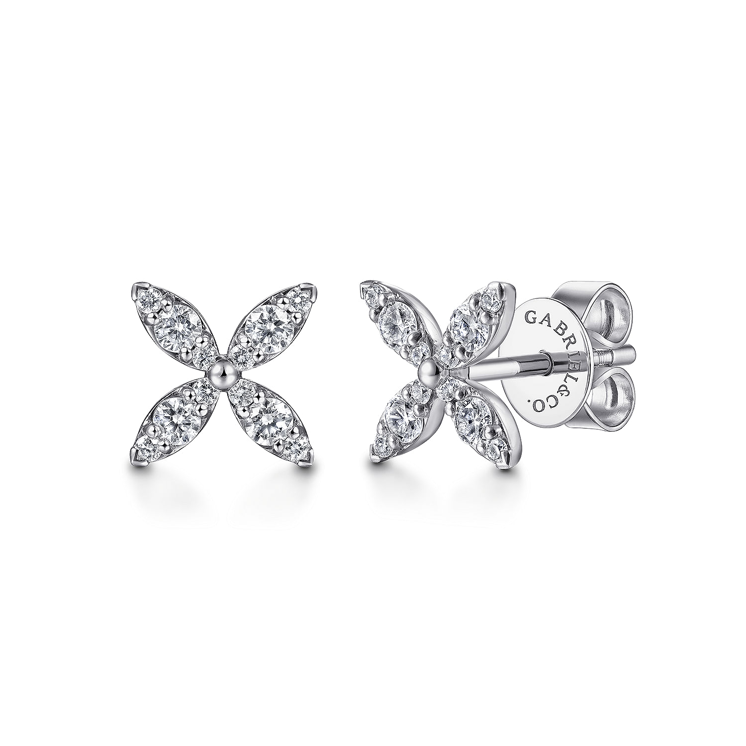 14K White Gold Pavé Diamond Flower Stud Earrings