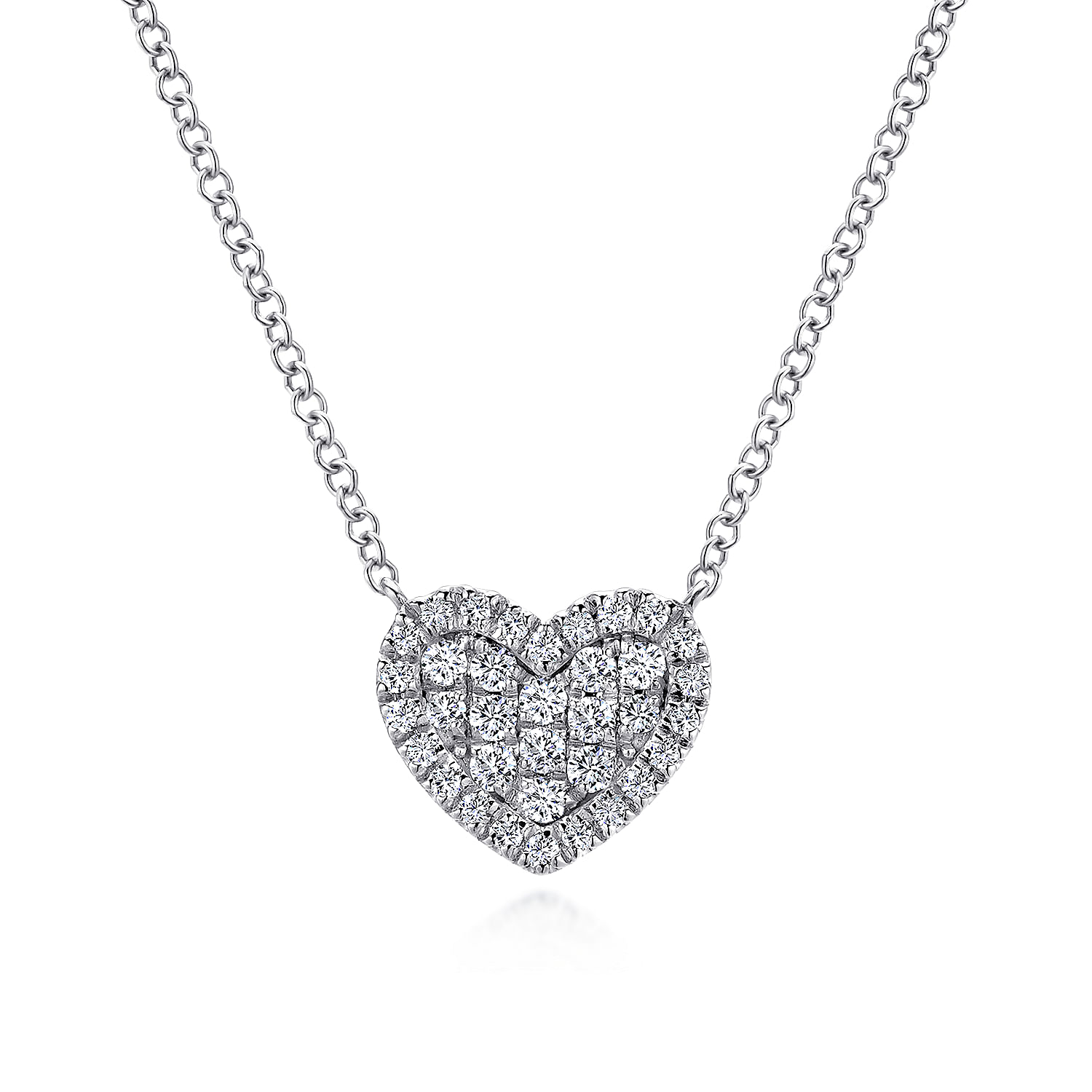 14K White Gold Pavé Diamond Heart Pendant Necklace