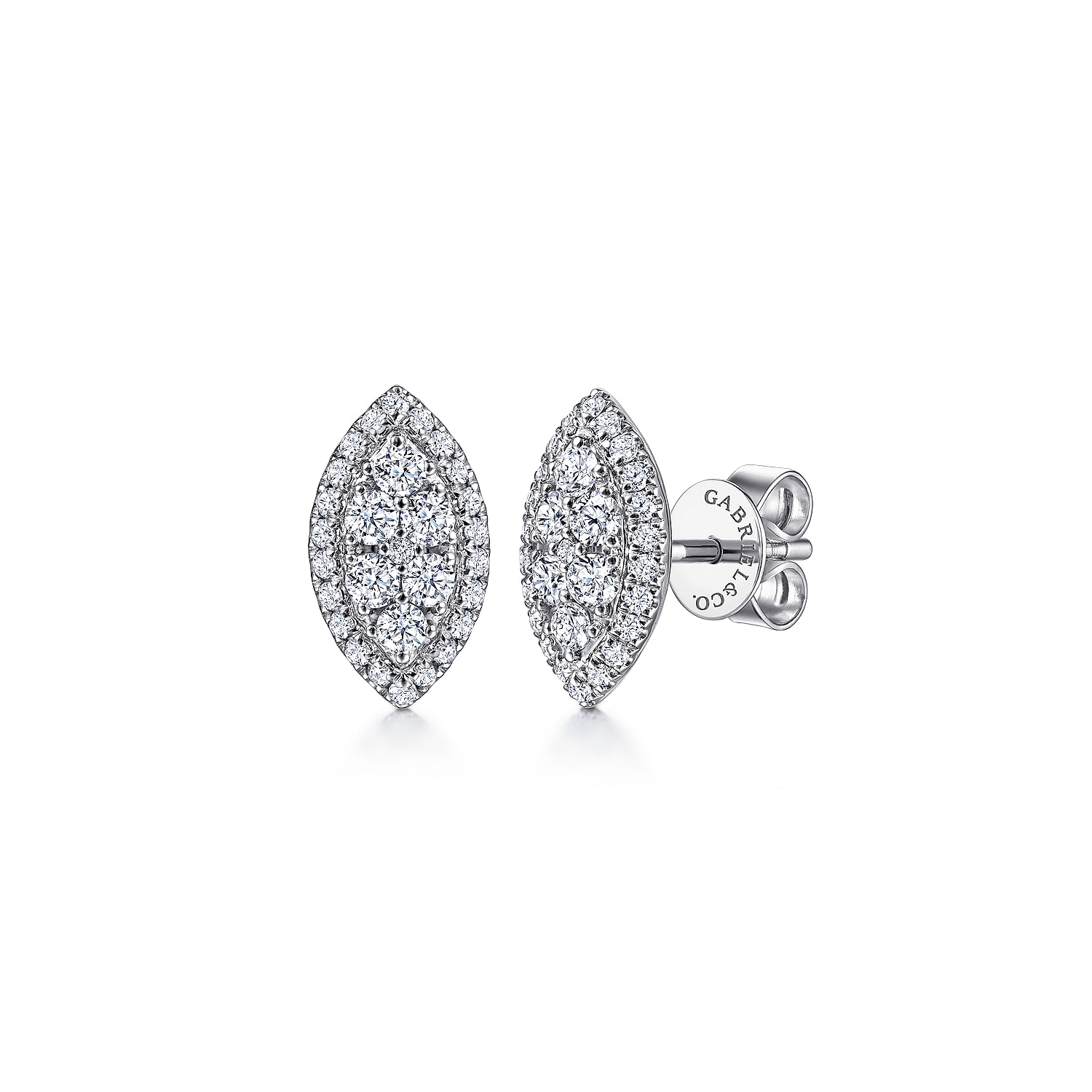 14K White Gold Pavé Diamond Marquise Shape Stud Earrings