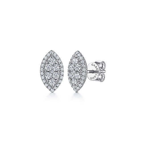 14K White Gold Pavé Diamond Marquise Shape Stud Earrings