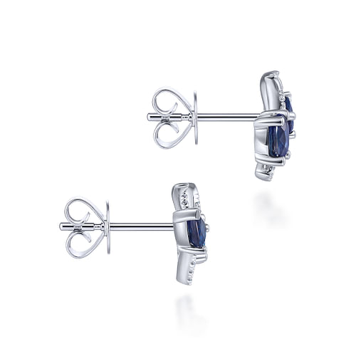 14K White Gold Pavé Diamond Oval & Pear Cut Sapphire Stud Earrings