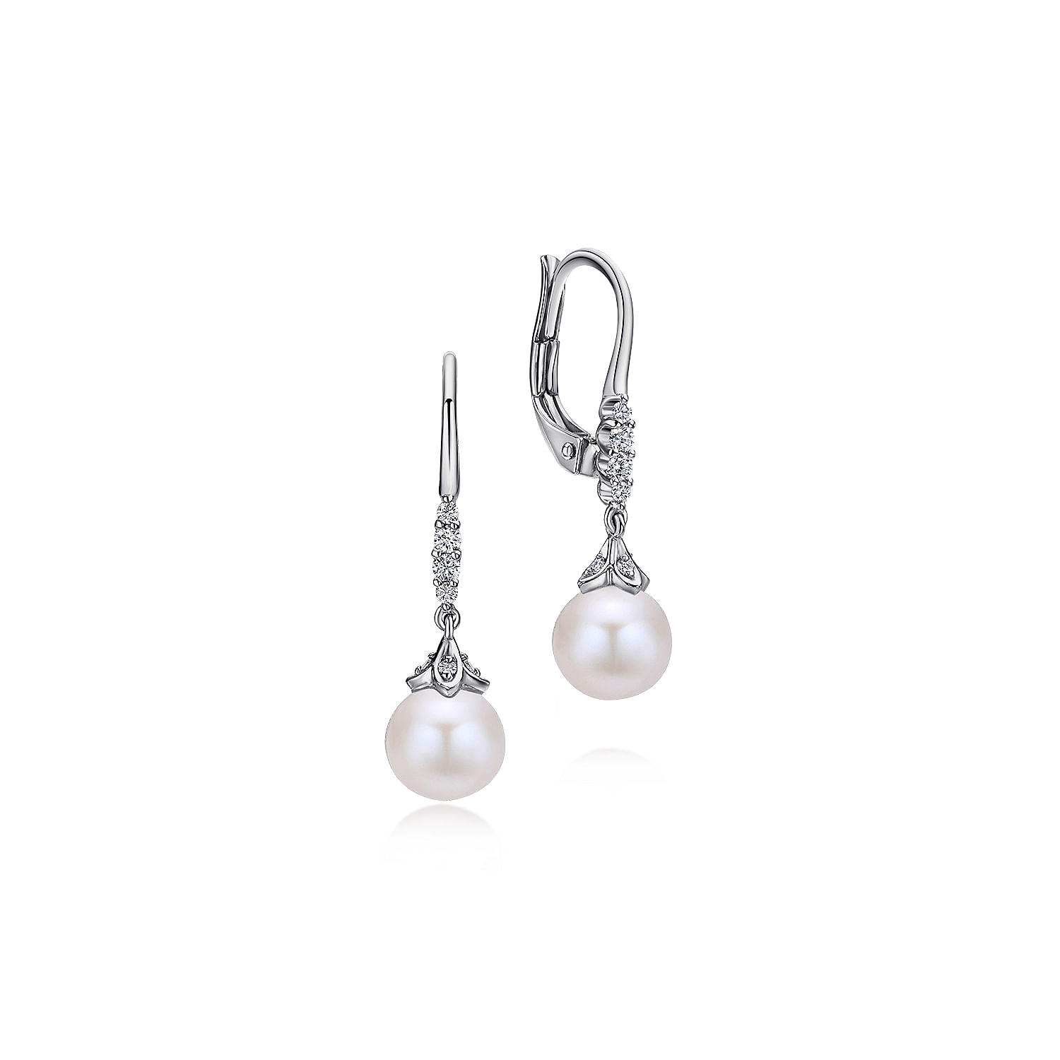 Gabriel - 14K White Gold Pavé Diamond Pearl Drop Earrings
