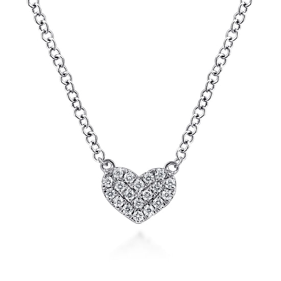 Gabriel - 14K White Gold Pavé Diamond Pendant Heart Necklace