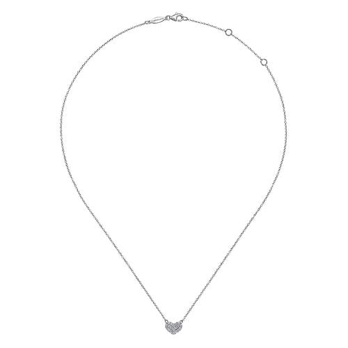 14K White Gold Pavé Diamond Pendant Heart Necklace