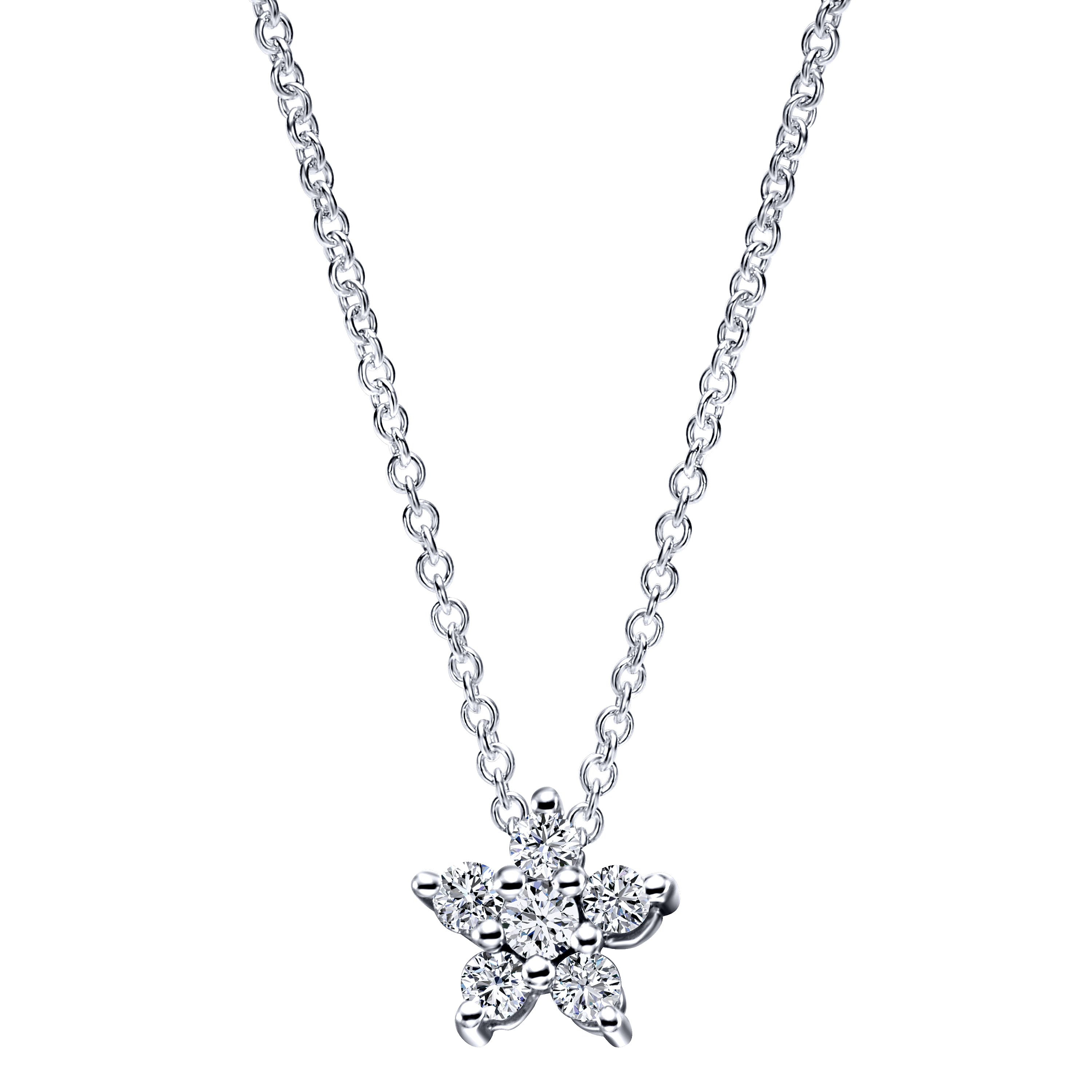 14K White Gold Pavé Diamond Star Pendant Necklace