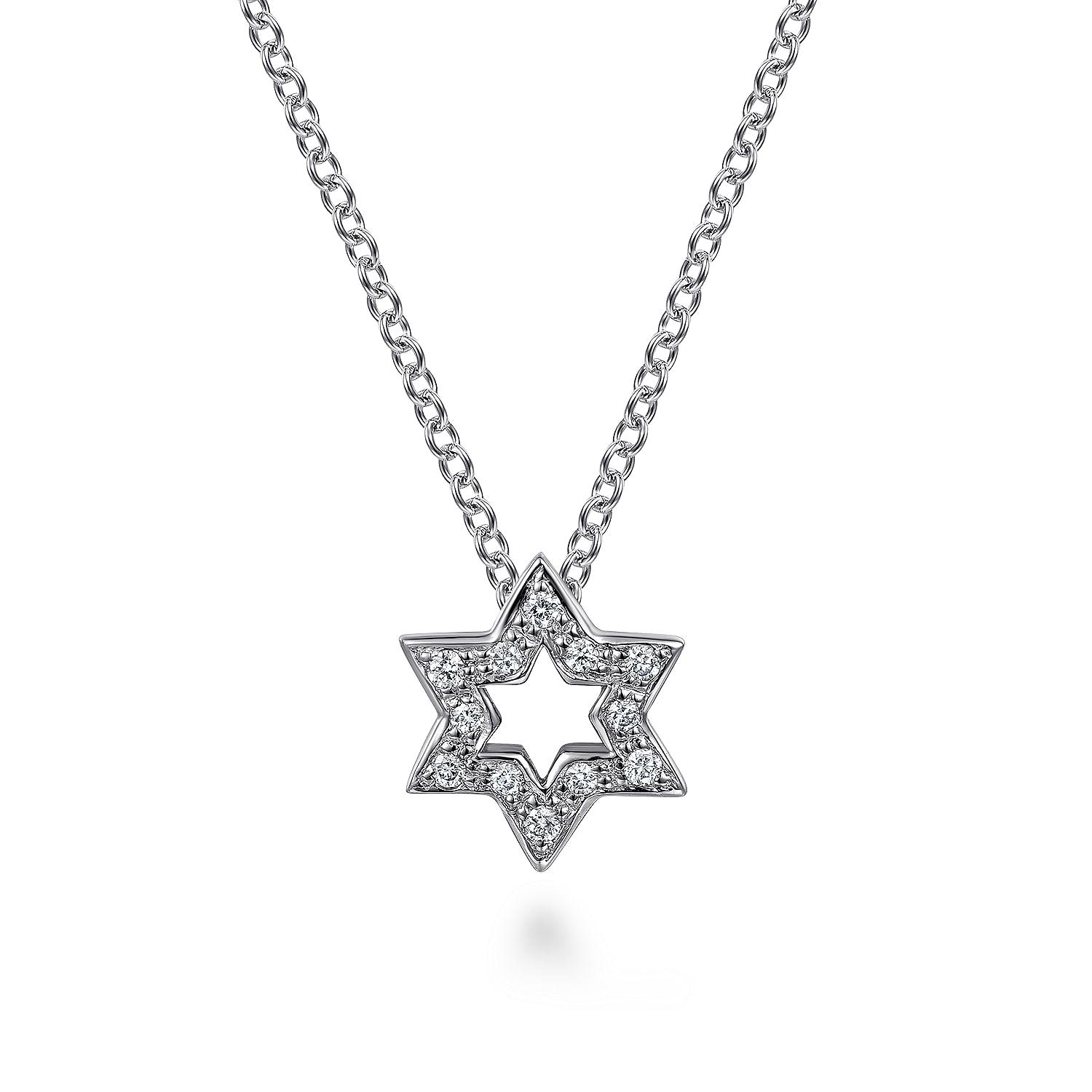 14K White Gold Pavé Diamond Star of David Pendant Necklace