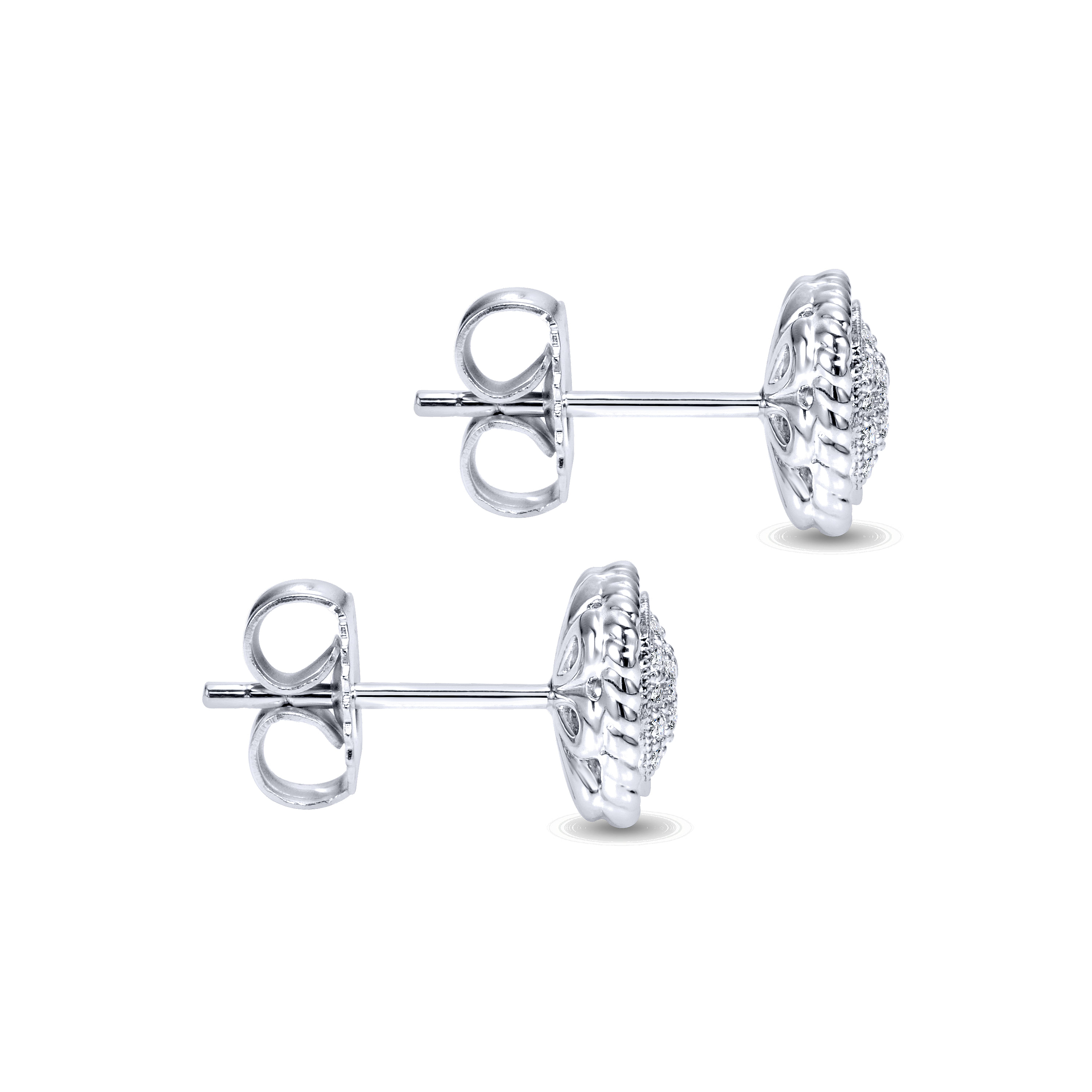 14K White Gold Pavé Diamond Stud Earrings with Twisted Rope Frame 