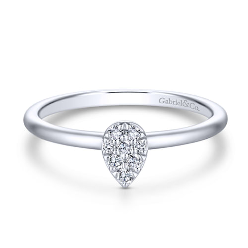 14K White Gold Pavé Diamond Teardrop Ring