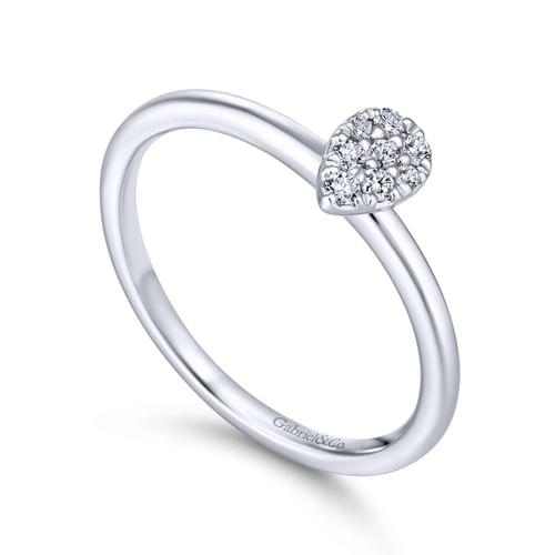 14K White Gold Pavé Diamond Teardrop Ring