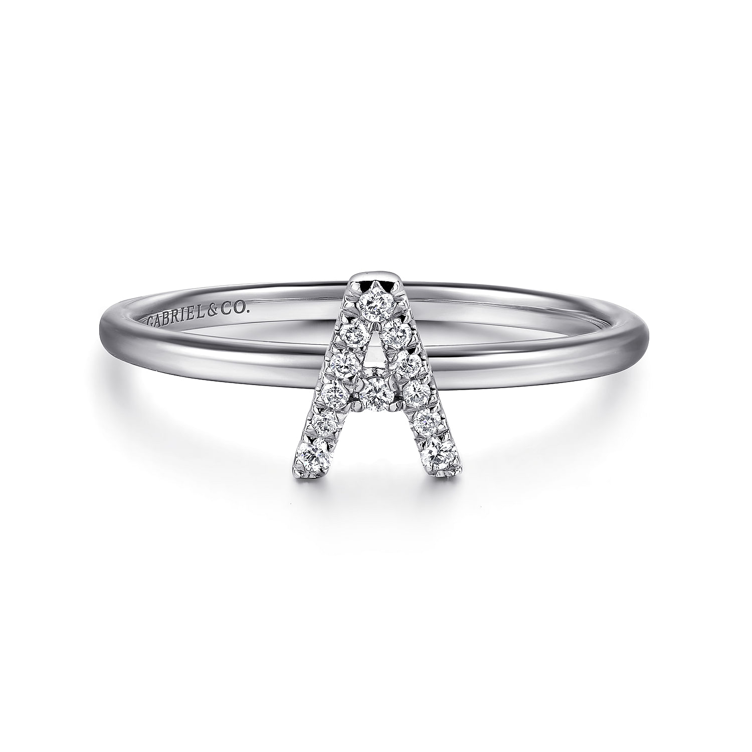 14K White Gold Pavé Diamond Uppercase A Initial Ring