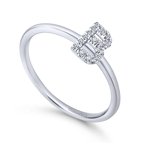 14K White Gold Pavé Diamond Uppercase B Initial Ring