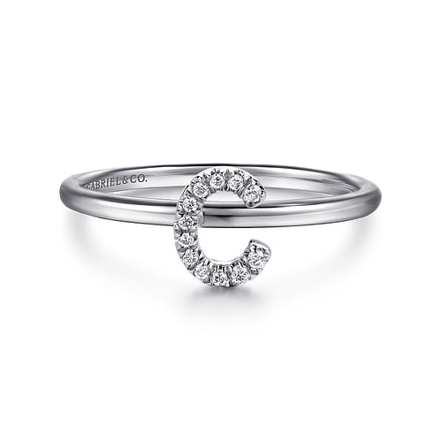 14K White Gold Pavé Diamond Uppercase C Initial Ring