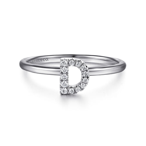 14K White Gold Pavé Diamond Uppercase D Initial Ring