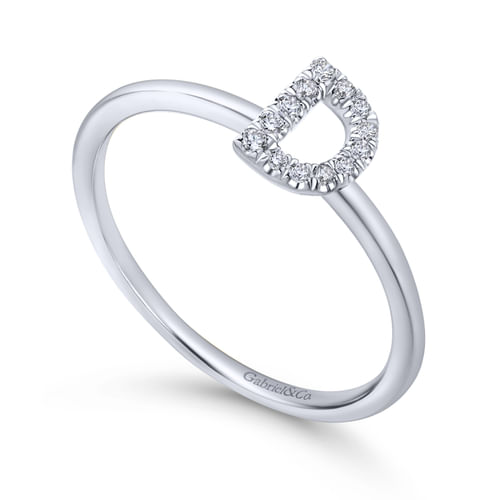 14K White Gold Pavé Diamond Uppercase D Initial Ring