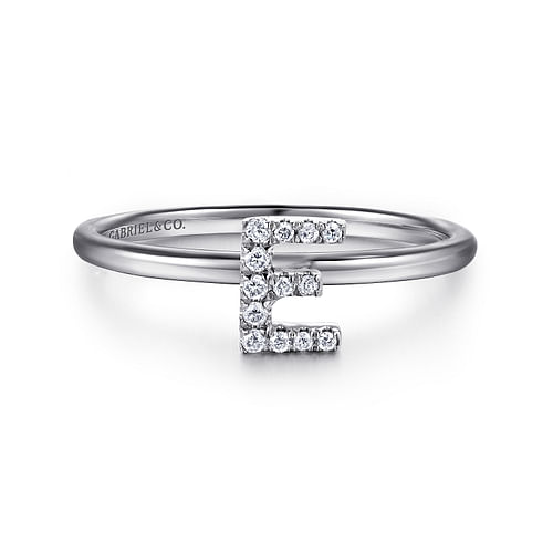 14K White Gold Pavé Diamond Uppercase E Initial Ring