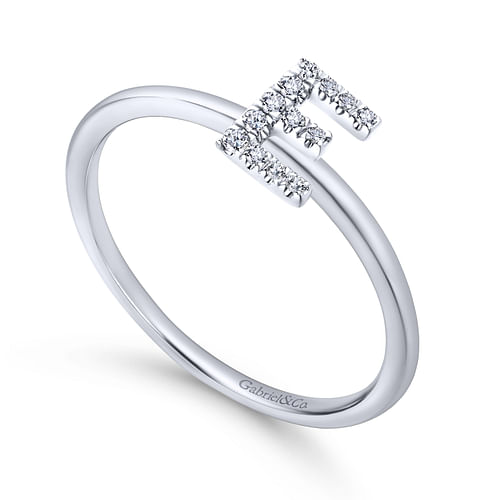 14K White Gold Pavé Diamond Uppercase E Initial Ring