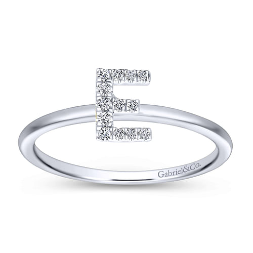 14K White Gold Pavé Diamond Uppercase E Initial Ring