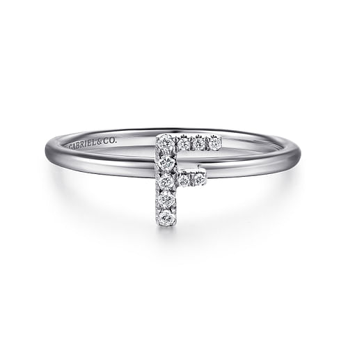 14K White Gold Pavé Diamond Uppercase F Initial Ring