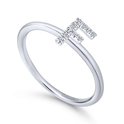 14K White Gold Pavé Diamond Uppercase F Initial Ring